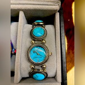 Turquoise and sterling silver watch. Needs a battery. Buy one Get one free